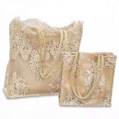 Hot sale product embroidery bag lace with flowers logo printing heavy duty white handle bag reusable wholesale